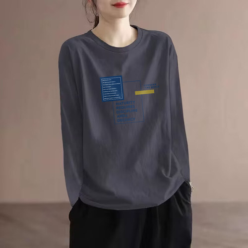 100%纯棉长袖t恤女春夏上衣潮
