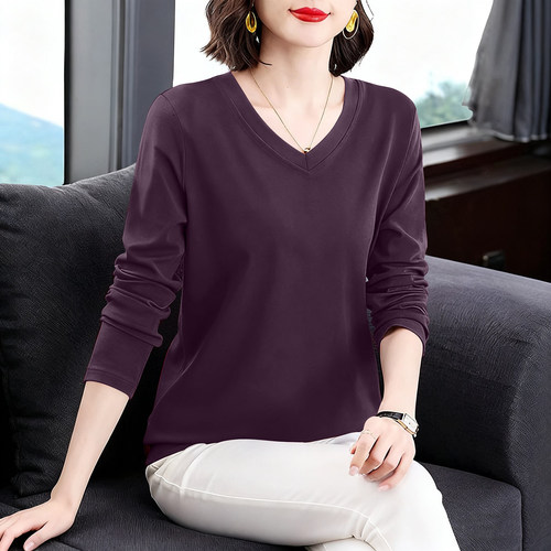 100%纯棉长袖气质打底衫T恤女