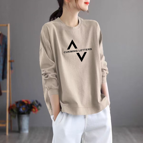 100%纯棉气质长袖t恤女秋冬