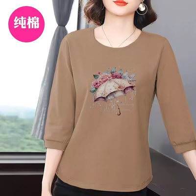 100%纯棉休闲文艺七分袖T恤女