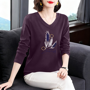 外贸品牌出口100%纯棉气质长袖 秋冬休闲上衣 t恤女宽松显瘦打底衫