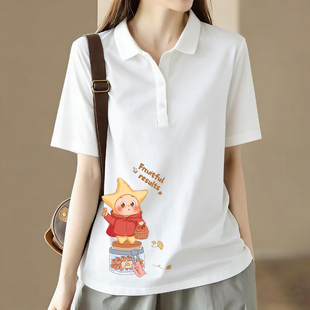 外贸出口100%纯棉polo领短袖 休闲翻领上衣女 气质T恤宽松显瘦夏季