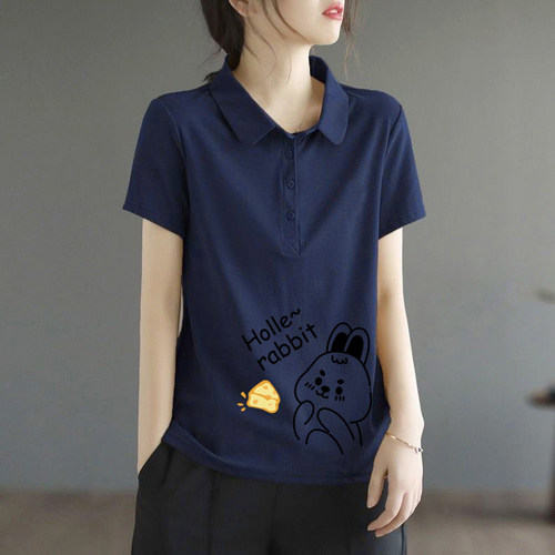 100%纯棉Polo领短袖t恤女
