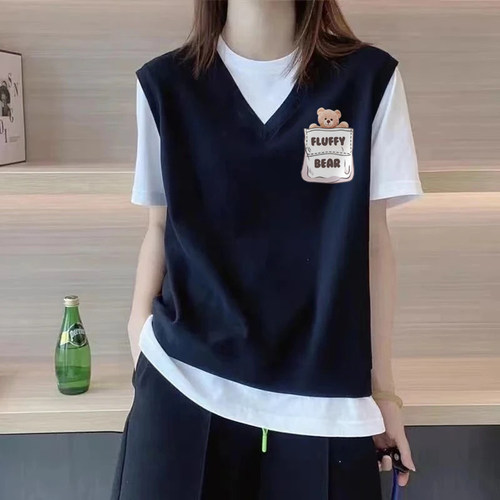 100%纯棉夏季宽松假两件短袖T恤