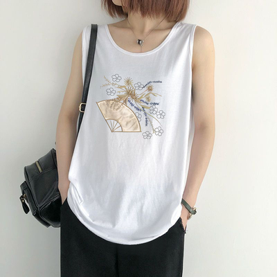 100%纯棉带吊背心女无袖上衣