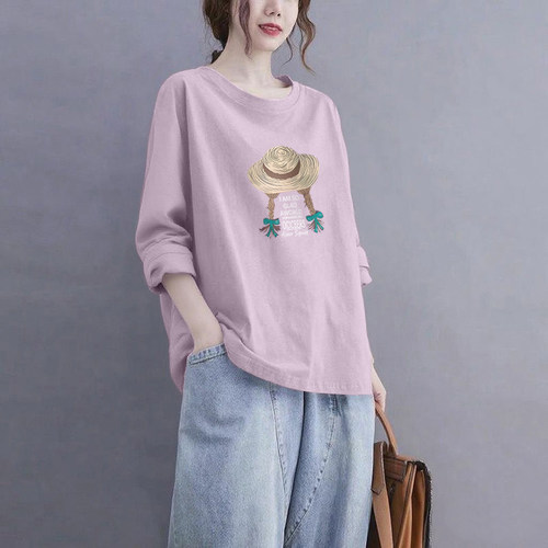 100%纯棉长袖t恤女秋装上衣