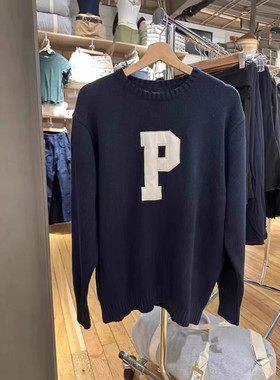 Brandy Girl美式复古P字母宽松针织衫套头毛衣bm风简约基础上衣女