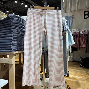 女bm宽松显瘦百搭长裤 休闲慵懒风条纹系带直筒裤 Girl美式 Brandy