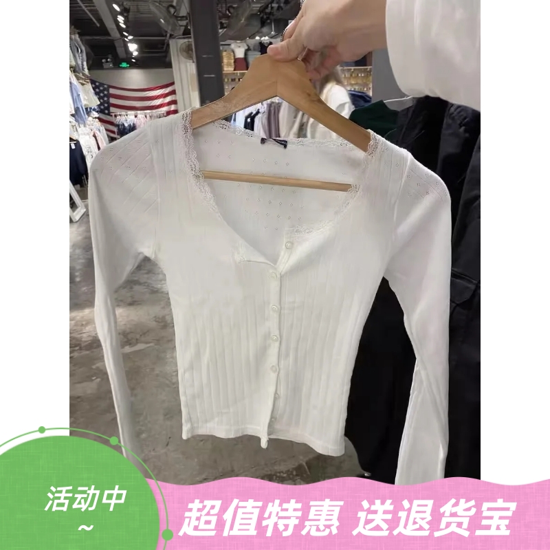 蕾丝花边纯棉长袖T恤BM风