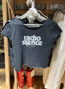 Brandy Girl美式复古字母印花毛边短袖T恤bm风高腰短款露脐上衣女