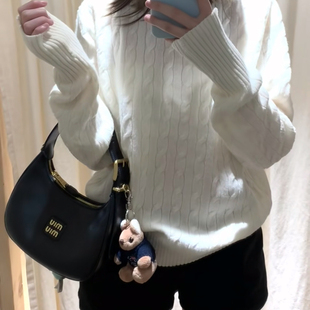 女bm套头保暖慵懒风毛衣上衣 复古麻花纹针织衫 Brandy Girl美式