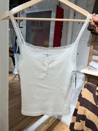 美式复古花边纽扣蕾丝吊带