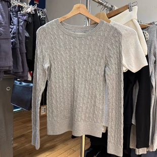 上衣 针织毛衣女bm老钱风显瘦长袖 Brandy Girl灰色麻花圆领修身