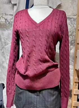 Brandy Girl美式复古麻花V领套头长袖针织衫bm百搭显瘦学院风上衣