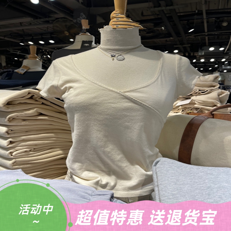 美式复古花边领短袖高腰直筒