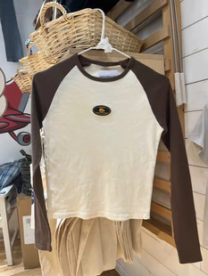 纯棉T恤bm修身 Brandy 长袖 复古图案刺绣插肩袖 显瘦上衣女 Girl美式