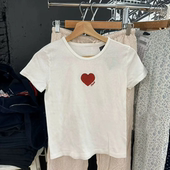Brandy 显瘦纯欲上衣女 T恤bm修身 Girl美式 复古辣妹爱心刺绣短袖