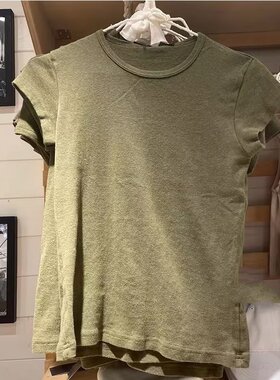 Brandy Girl美式复古宋祖儿同款墨绿色圆领短袖T恤bm夏季修身上衣