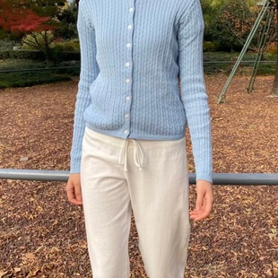 女bm长袖 复古极简坑条麻花针织开衫 纽扣毛衣外套 Girl美式 Brandy