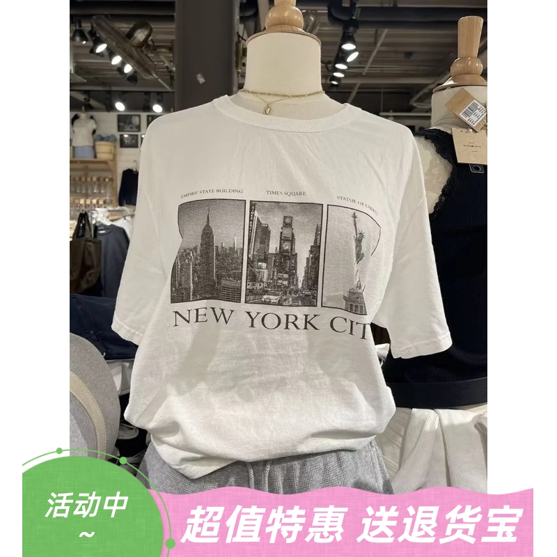 Brandy Girl美式复古纽约City印花大版型短袖bmT恤宽松休闲上衣女