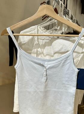 Brandy Girl美式复古三粒扣花边吊带背心bm风辣妹性感内搭上衣女