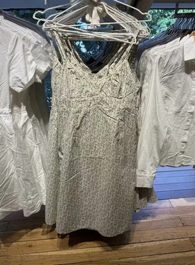 Brandy Girl美式复古绿色碎花花边领吊带裙bm显瘦性感辣妹连衣裙