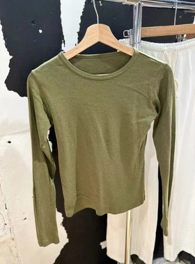 Brandy Girl美式复古墨绿色基础圆领长袖T恤bm显瘦打底修身上衣女