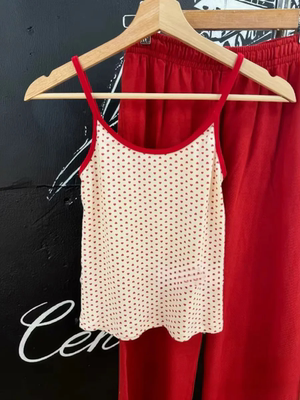 美式复古爱心印花拼接吊带背心