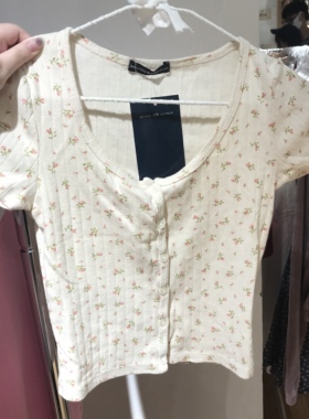 Brandy Girl夏季短款性感碎花开衫T恤 bm修身短袖上衣女纯欲风