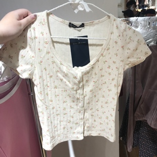 性感碎花开衫 短款 T恤 bm修身 上衣女纯欲风 Brandy 短袖 Girl夏季