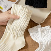 搭配小皮鞋 白色袜子女堆堆袜春秋季 纯棉加厚粗线中筒潮网红款 黑色