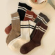 黑白双杠条纹袜子女长袜秋冬加绒加厚保暖水貂绒搭配鲨鱼裤 穿长筒