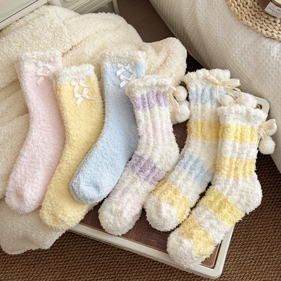 珊瑚绒袜子女2025新款冬加绒保暖