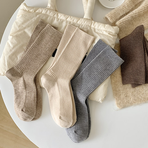 咖色系堆堆袜子女中筒袜秋冬纯棉日系复古美拉德保暖兔毛粗线长袜