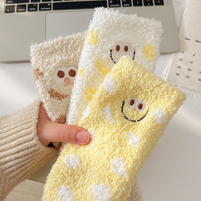 冬季保暖珊瑚绒袜子睡眠袜睡觉穿