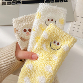 冬季 保暖珊瑚绒袜子女加绒加厚可爱笑脸毛绒睡眠家居月子袜睡觉穿