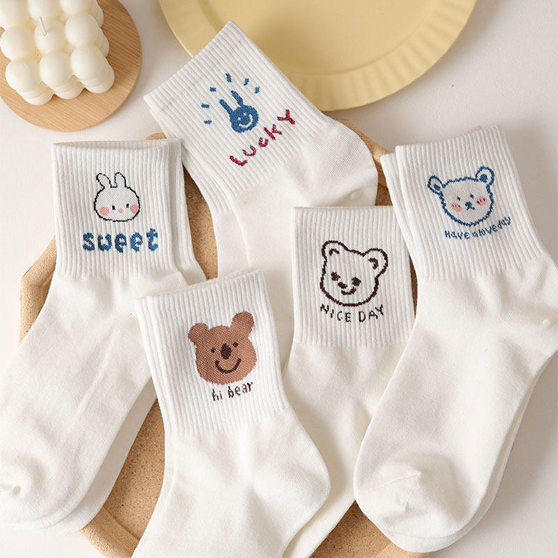运动女纯棉可爱卡通小熊小兔袜子