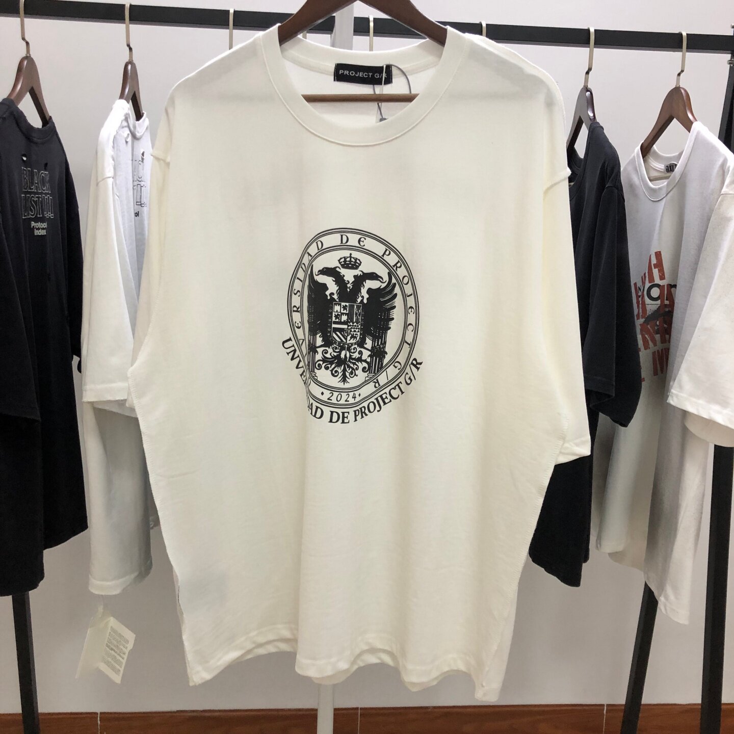 现/Grailz Project G/R 快闪店限定拼接反缝线破坏双头鸟短袖T恤