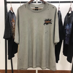 Saint Michael Cho联名卫视美式潮牌做旧男士情侣纯棉宽松短袖T恤