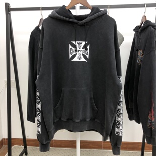 West Coast Choppers 十字印花做旧Rapper同款连帽卫衣帽衫男女潮