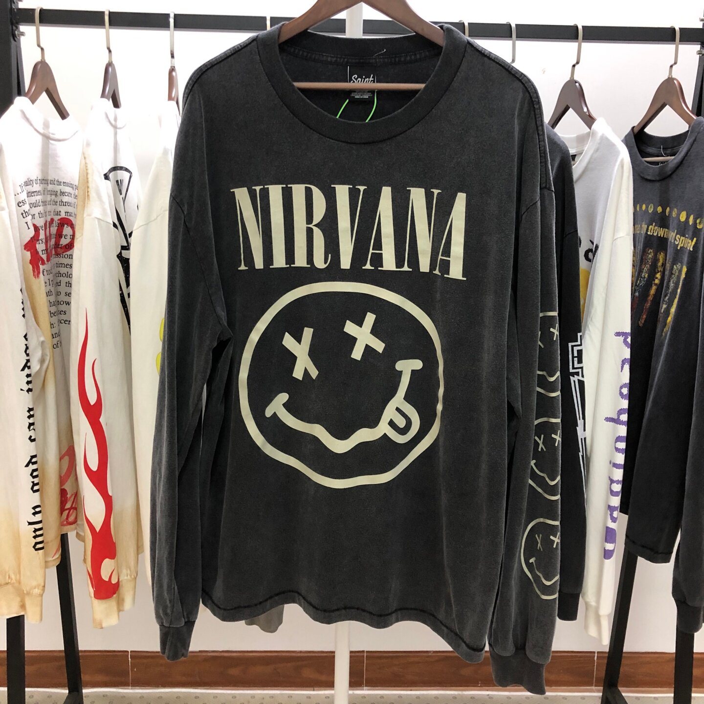 Saint Michael复古乐队笑脸做旧长袖T恤美式vintage水洗高街长T潮