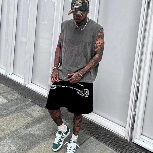 ASKYURSELF美式立体裁剪卷轴垂感飘逸高街抽绳运动毛线针织短裤潮