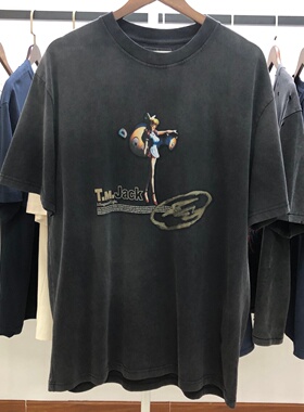 Travis Scott x FRAGMENT x 村上隆美少女洗水做旧短袖T恤男女潮