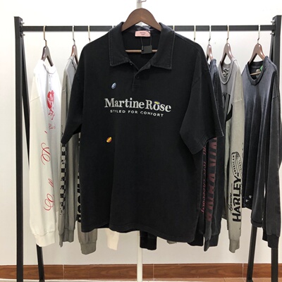 Martine Rose26ss 美式字母LOGO洗水做旧POLO短袖T恤男女潮牌