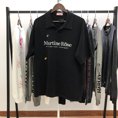 Martine Rose26ss 美式字母LOGO洗水做旧POLO短袖T恤男女潮牌