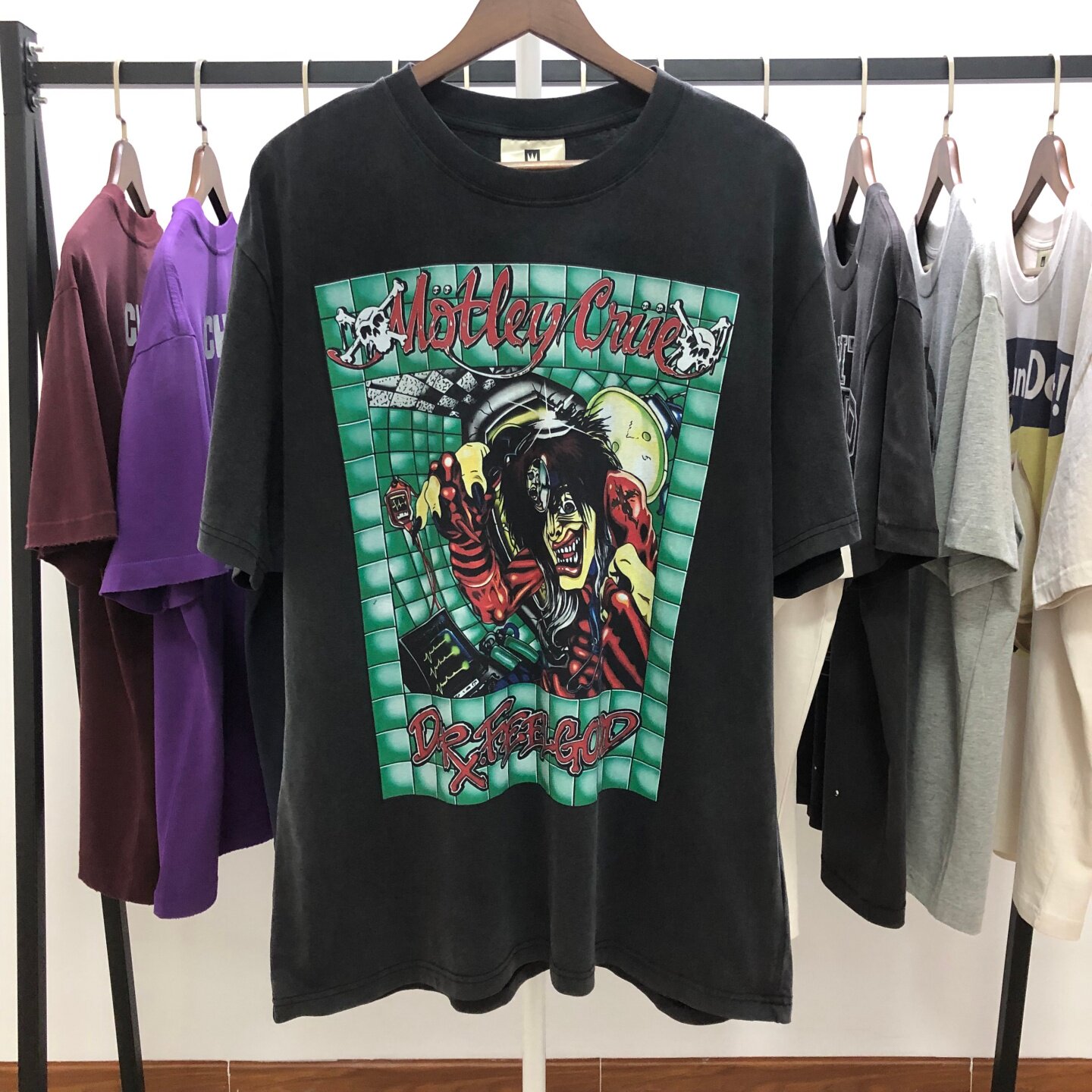 1984Motley crue克鲁小丑褪色vintage水洗做旧短袖T恤男女潮牌
