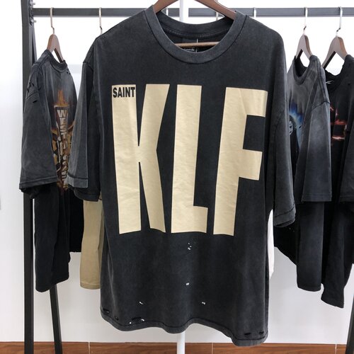 Saint Michael裂纹KLF美式高街重磅vintage水洗复古VTG短袖T恤男