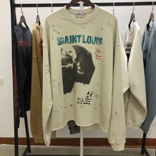 SSSAINT LOUIS蓝字logo街头学院风做旧泼墨长袖圆领卫衣男女潮