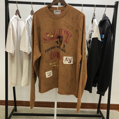 SSSAINT LOUIS美式做旧贴布街头学院风水洗泼墨圆领卫衣长袖潮