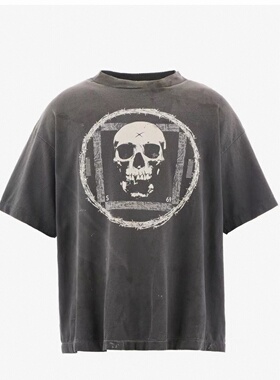 SAINT Michael x 河村浩介联名FW25 圆形骷髅头洗水做旧短袖T恤潮